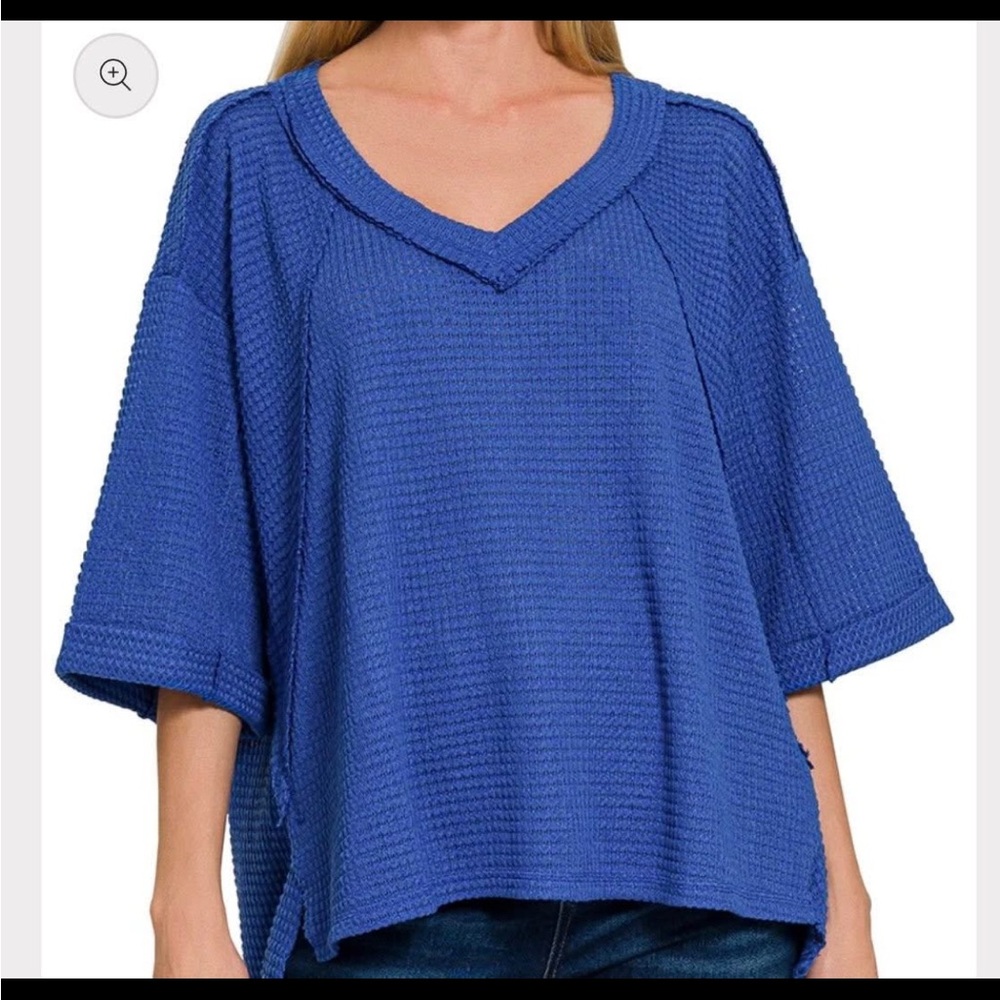 NWOT Zenana Waffle Exposed Seam 3/4 Sleeve Top